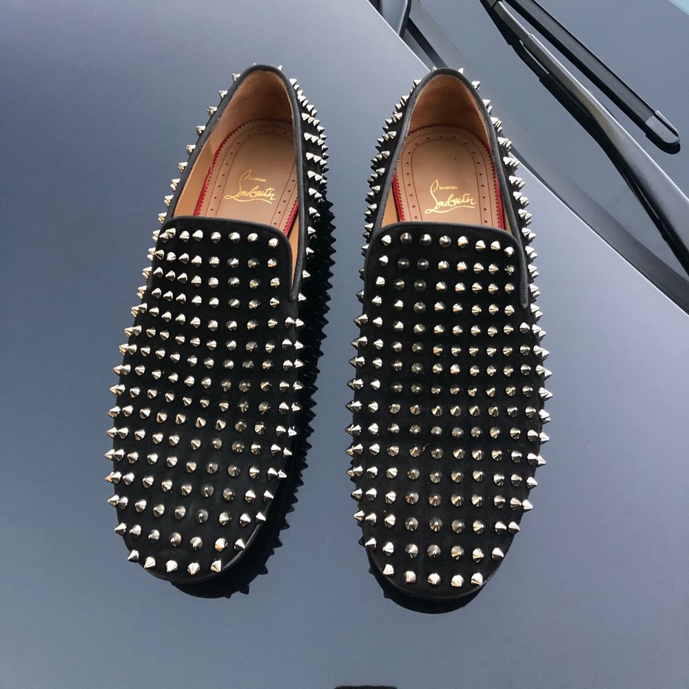 Christian louboutin black suedes spike
